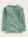 Long-sleeved Washed T-shirt-Green/White