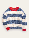 Pull côtelé à rayures-Bleu marine twisté/écru chiné