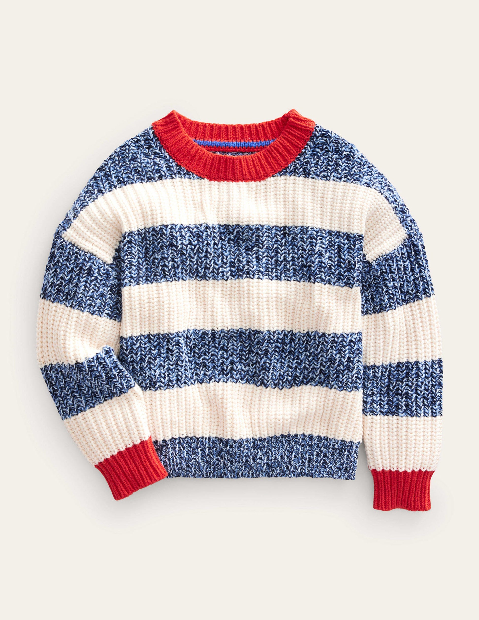 Pull côtelé à rayures-Bleu marine twisté/écru chiné-1