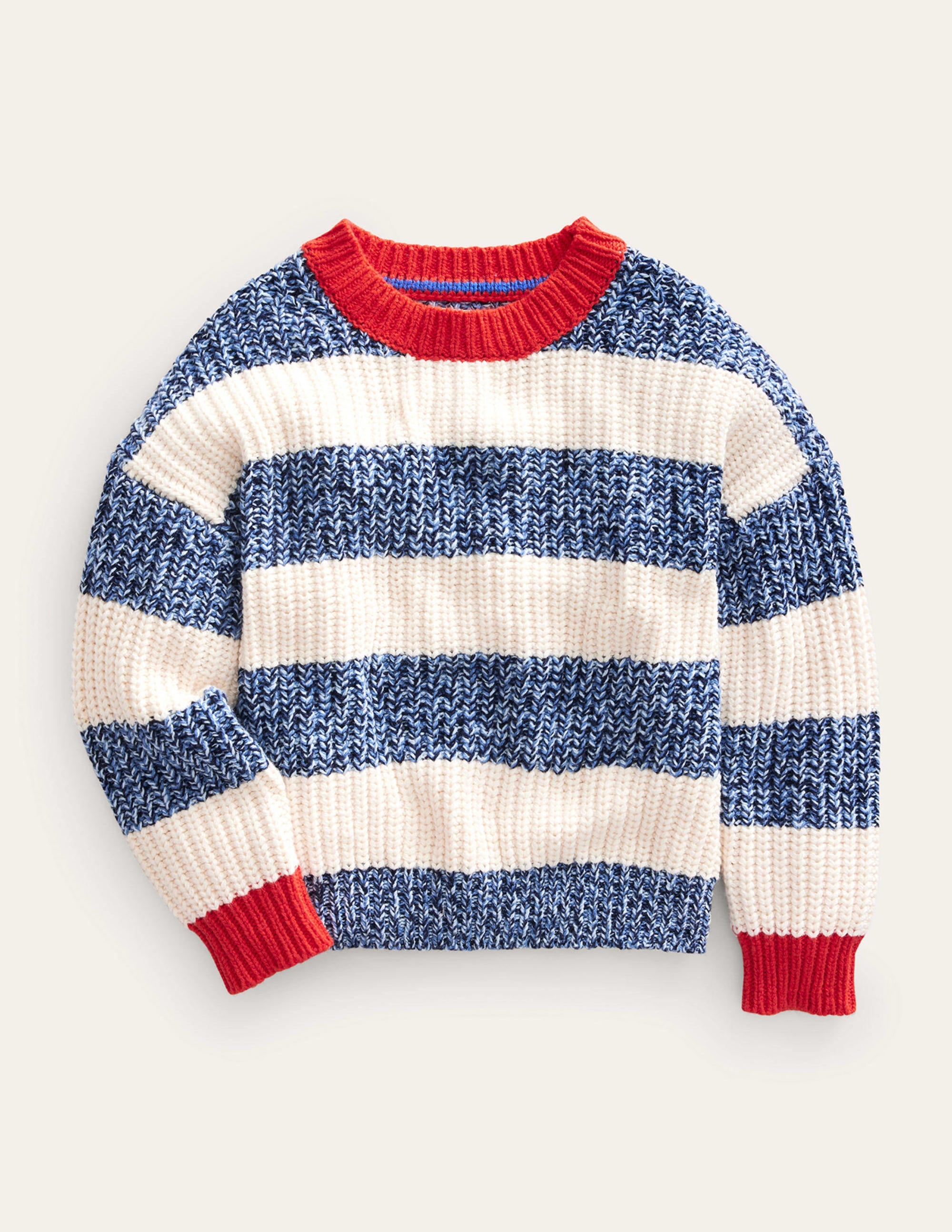 Pull côtelé à rayures-Bleu marine twisté/écru chiné - Image 1