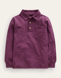 Langärmliges Flammgarn-Poloshirt-Beerenrot