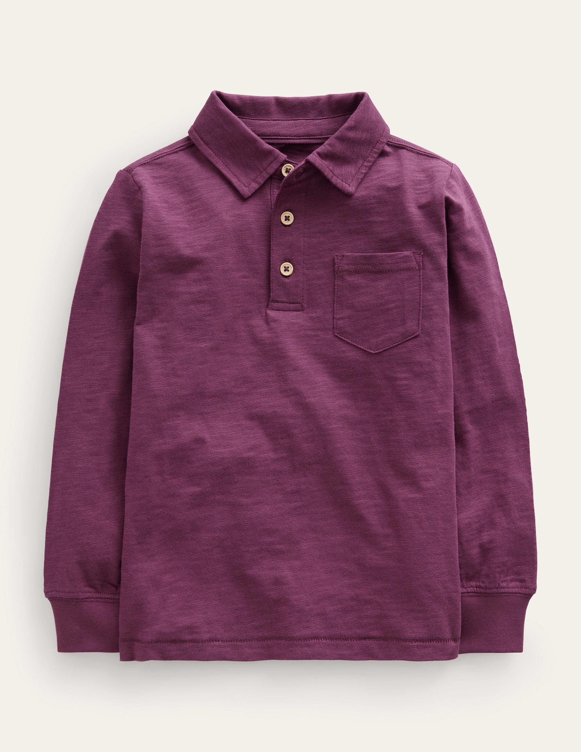 Langärmliges Flammgarn-Poloshirt-Beerenrot - Image 1