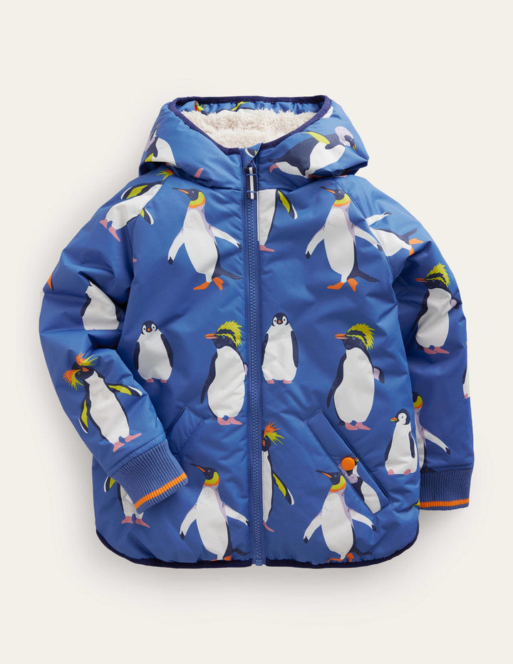 Anorak à doublure sherpa-Imprimé pingouin