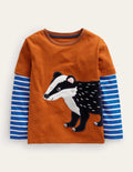 T-shirt fausses manches à appliqué-Blaireau orange automnal