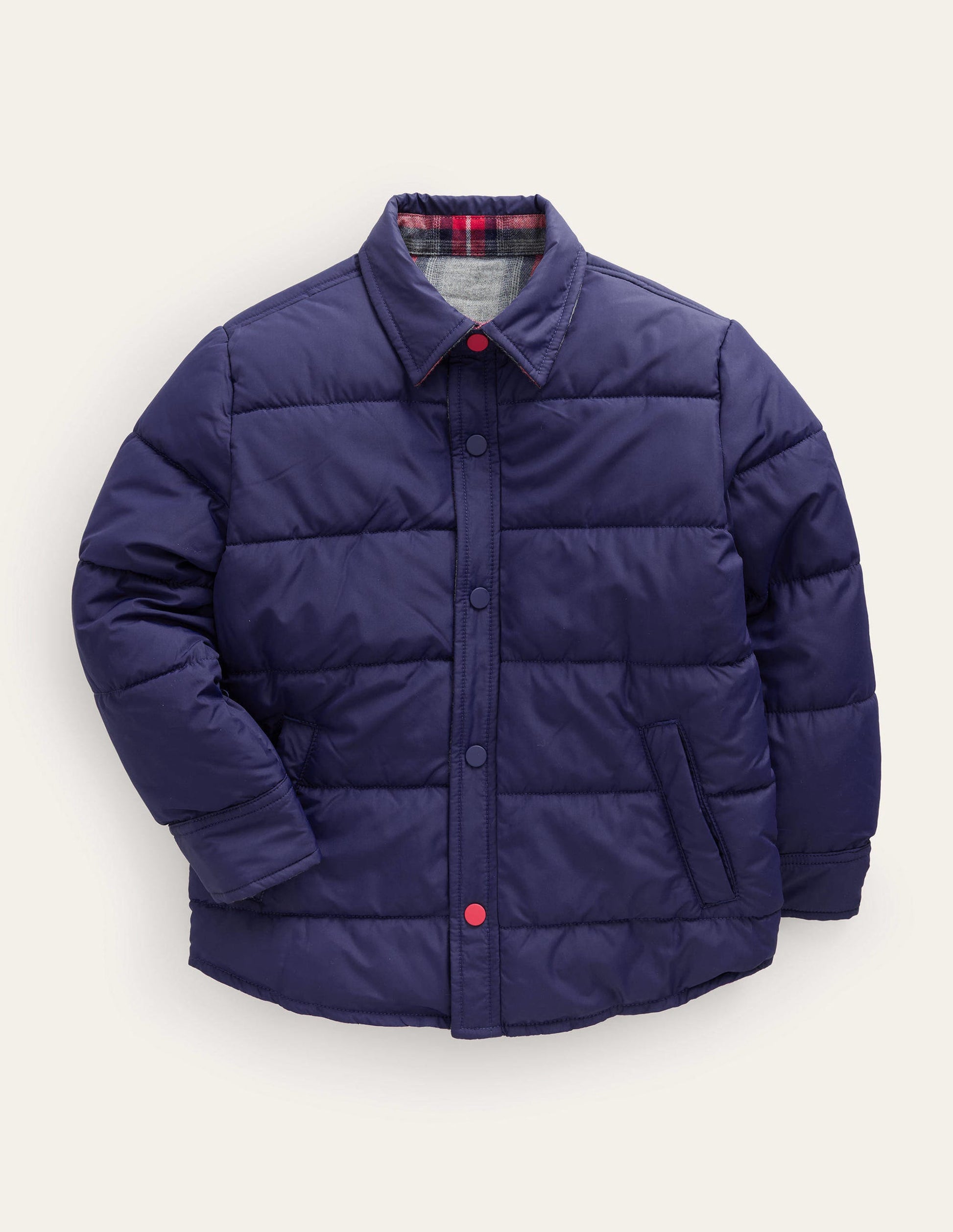 Veste matelassée réversible façon surchemise-Bleu marine universitaire-1