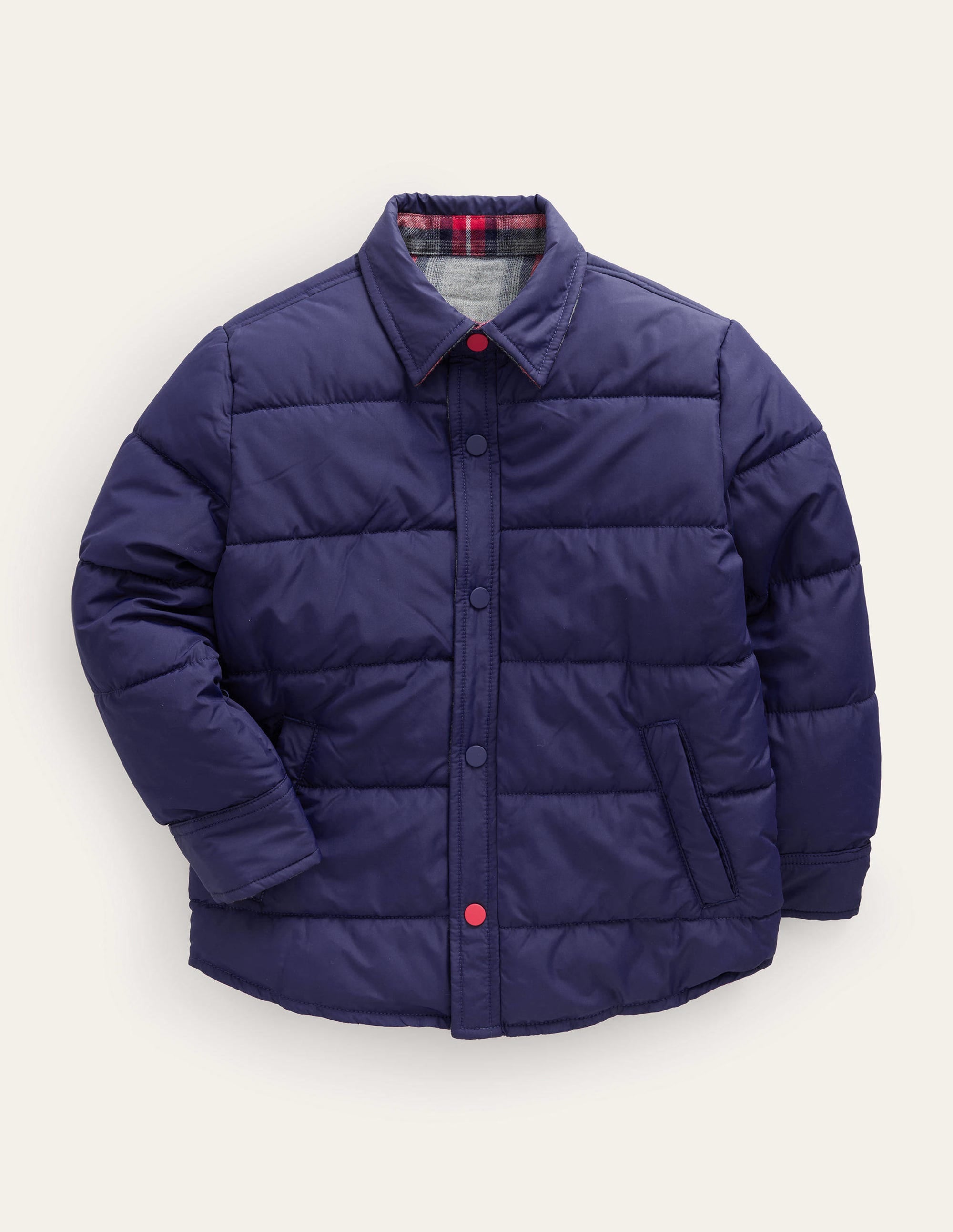 Veste matelassée réversible façon surchemise-Bleu marine universitaire - Image 1