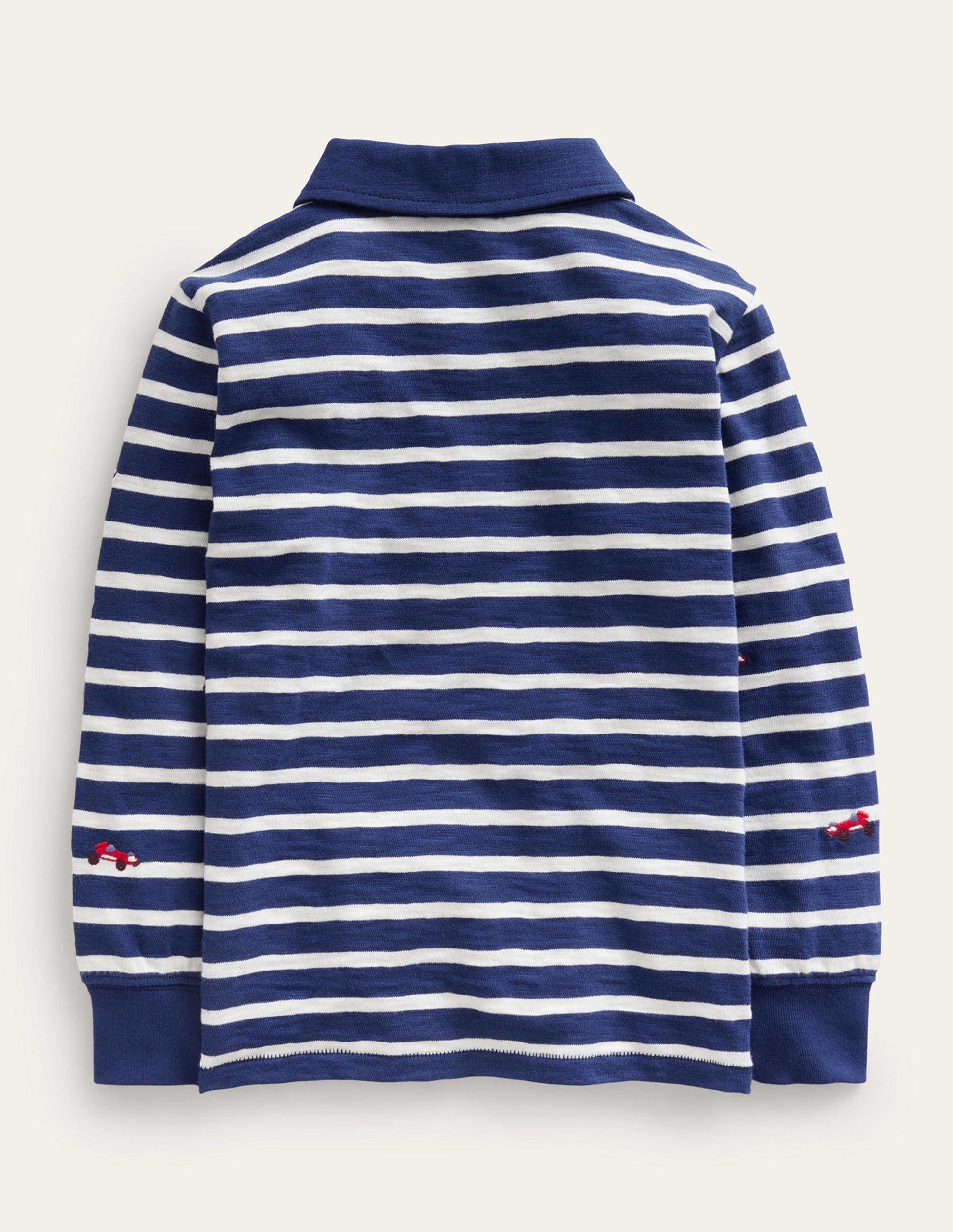 Flammgarn-Poloshirt mit Stickerei-Naturweiß/Marineblau Autos-2