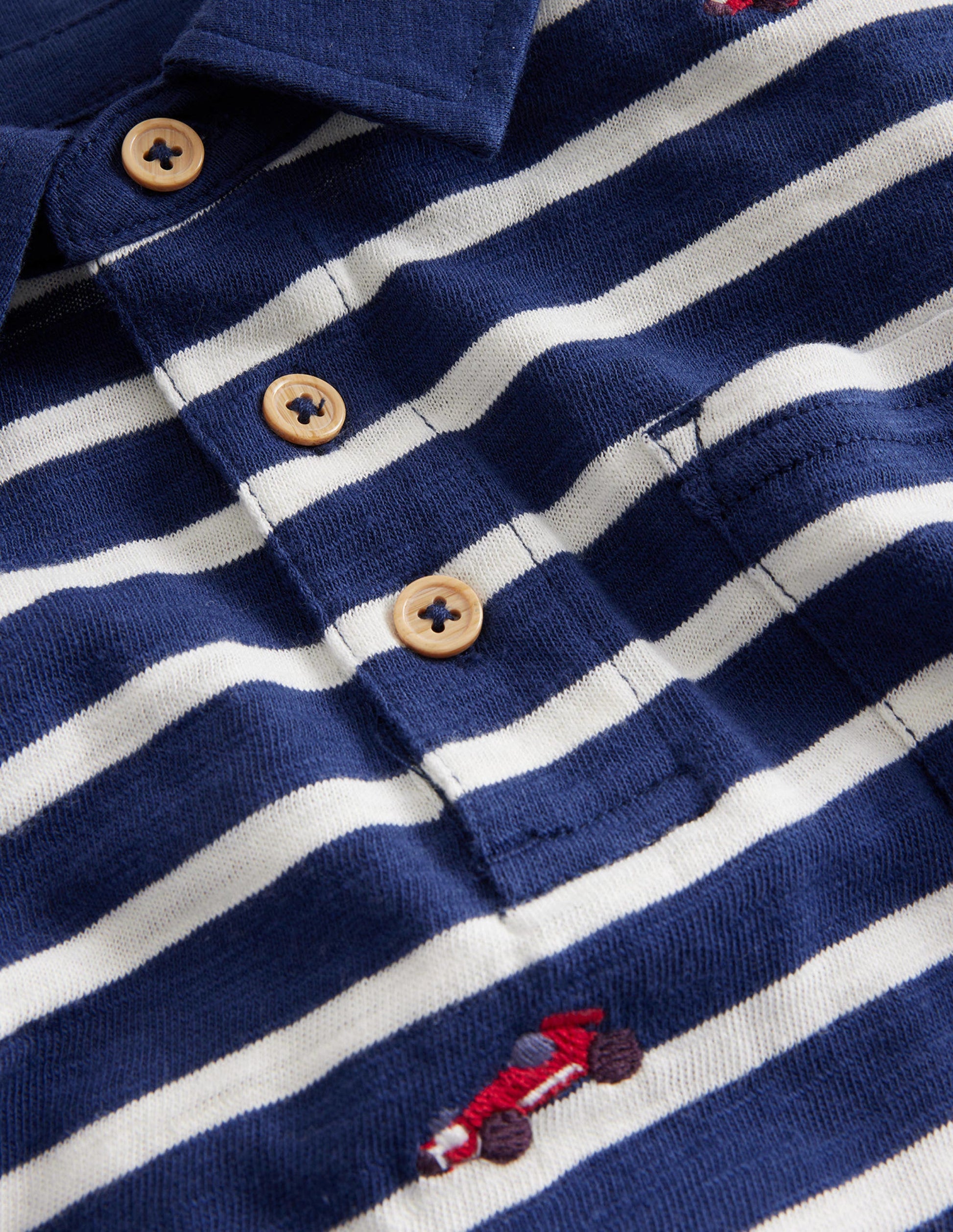 Flammgarn-Poloshirt mit Stickerei-Naturweiß/Marineblau Autos-3