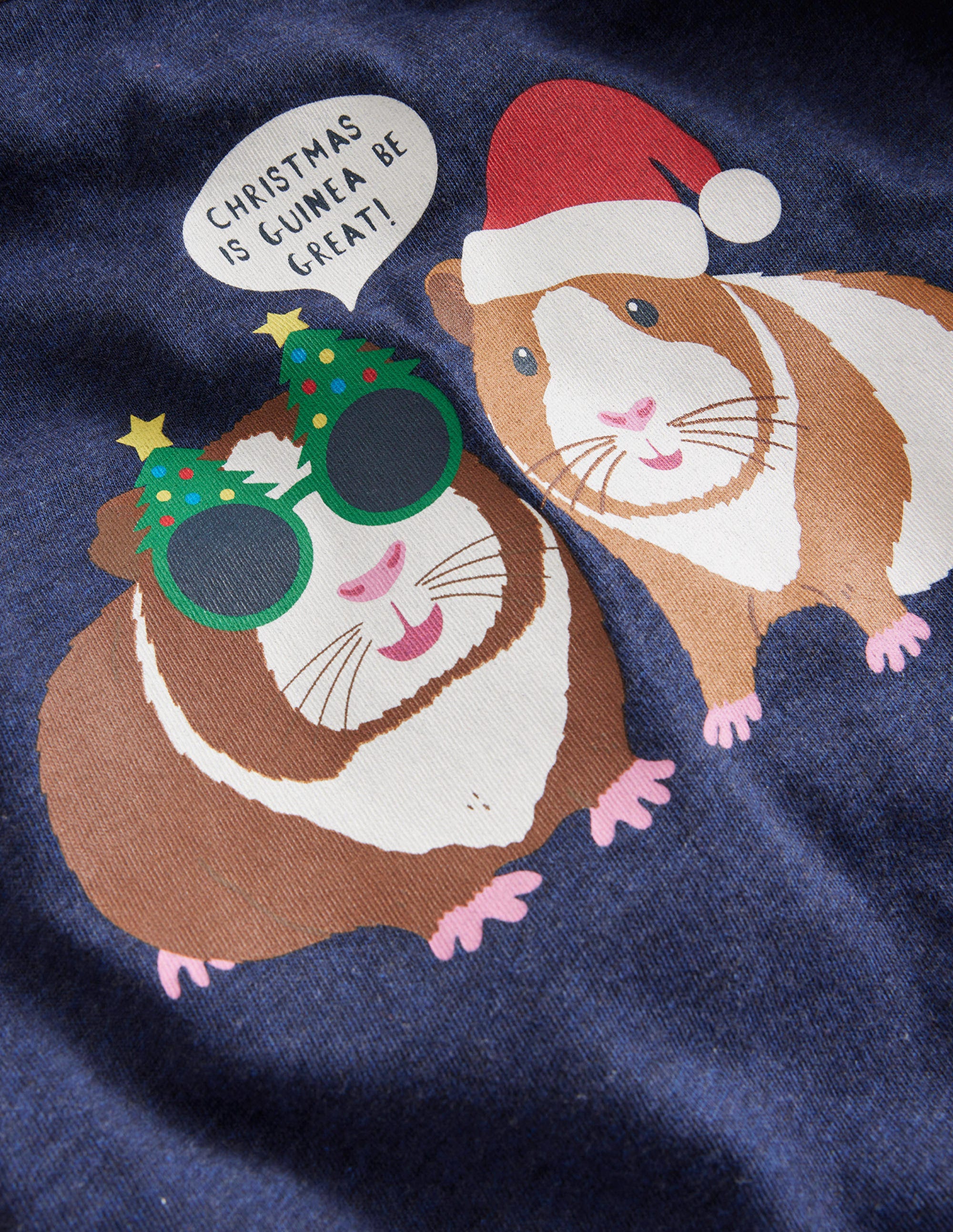 T-shirt à manches raglan cochon d'Inde de Noël-Rouge rockabilly/bleu chiné - Image 3