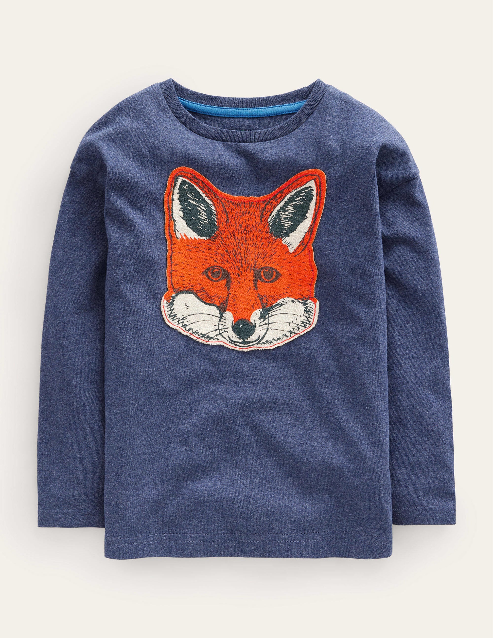 Top en coton à appliqué renard-Bleu marine universitaire chiné - Image 1