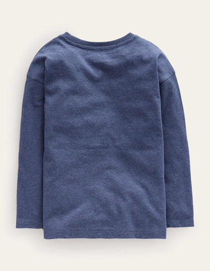 Fox Appliqué Cotton Top-College Navy Marl-3