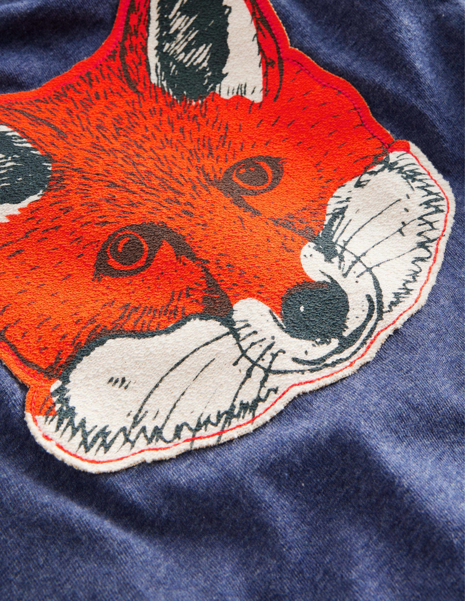 Fox Appliqué Cotton Top-College Navy Marl-4