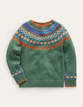 Pull motif jacquard graphique-Vert monstre chiné