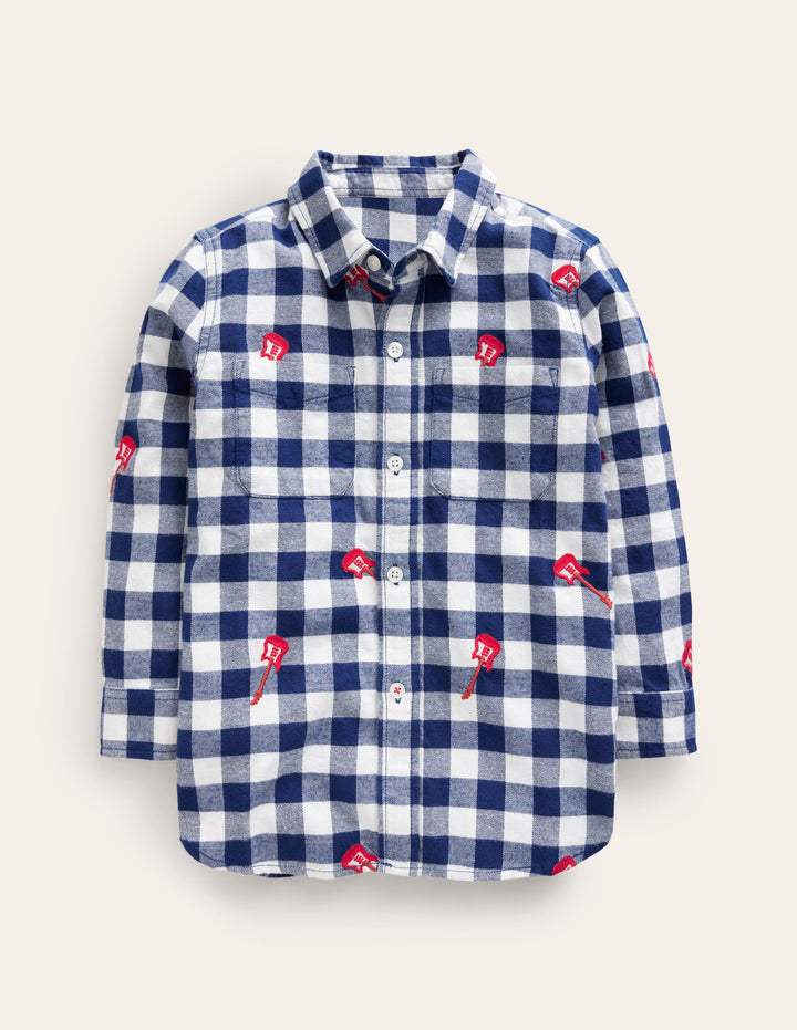 Embroidered Flannel Shirt-Gingham Guitar