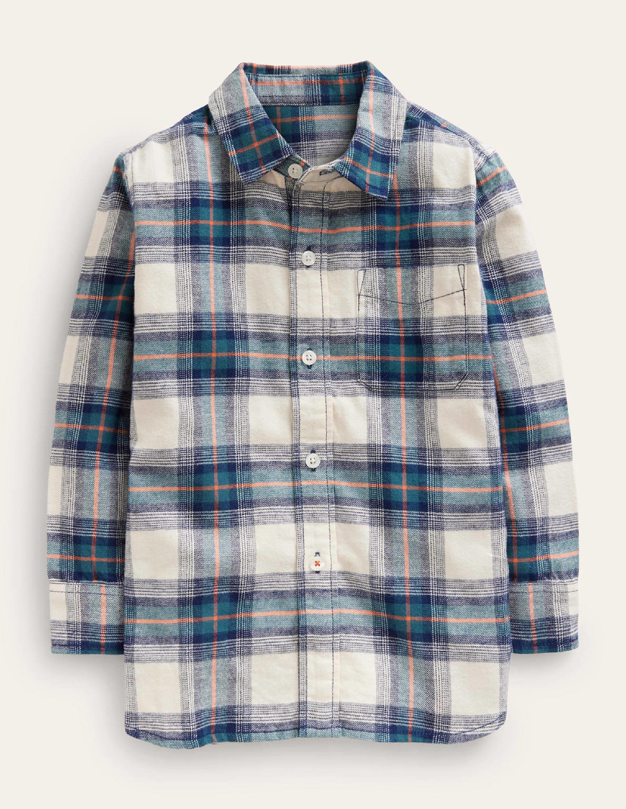 Chemise en flanelle brossée-Carreaux bleu marine/bleu sarcelle/orange - Image 1