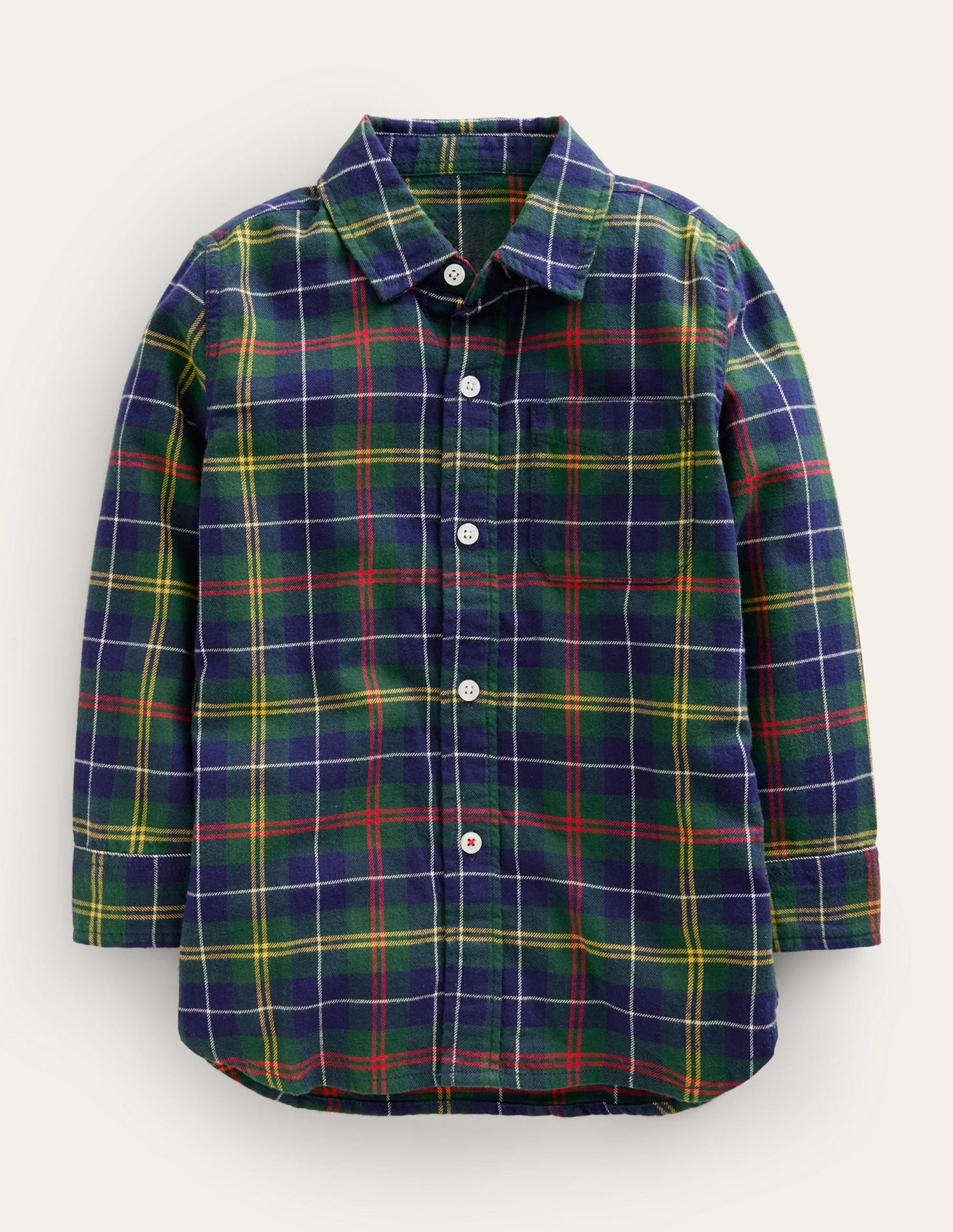 Chemise en flanelle brossée-Carreaux vert/bleu marine/jaune - Image 1