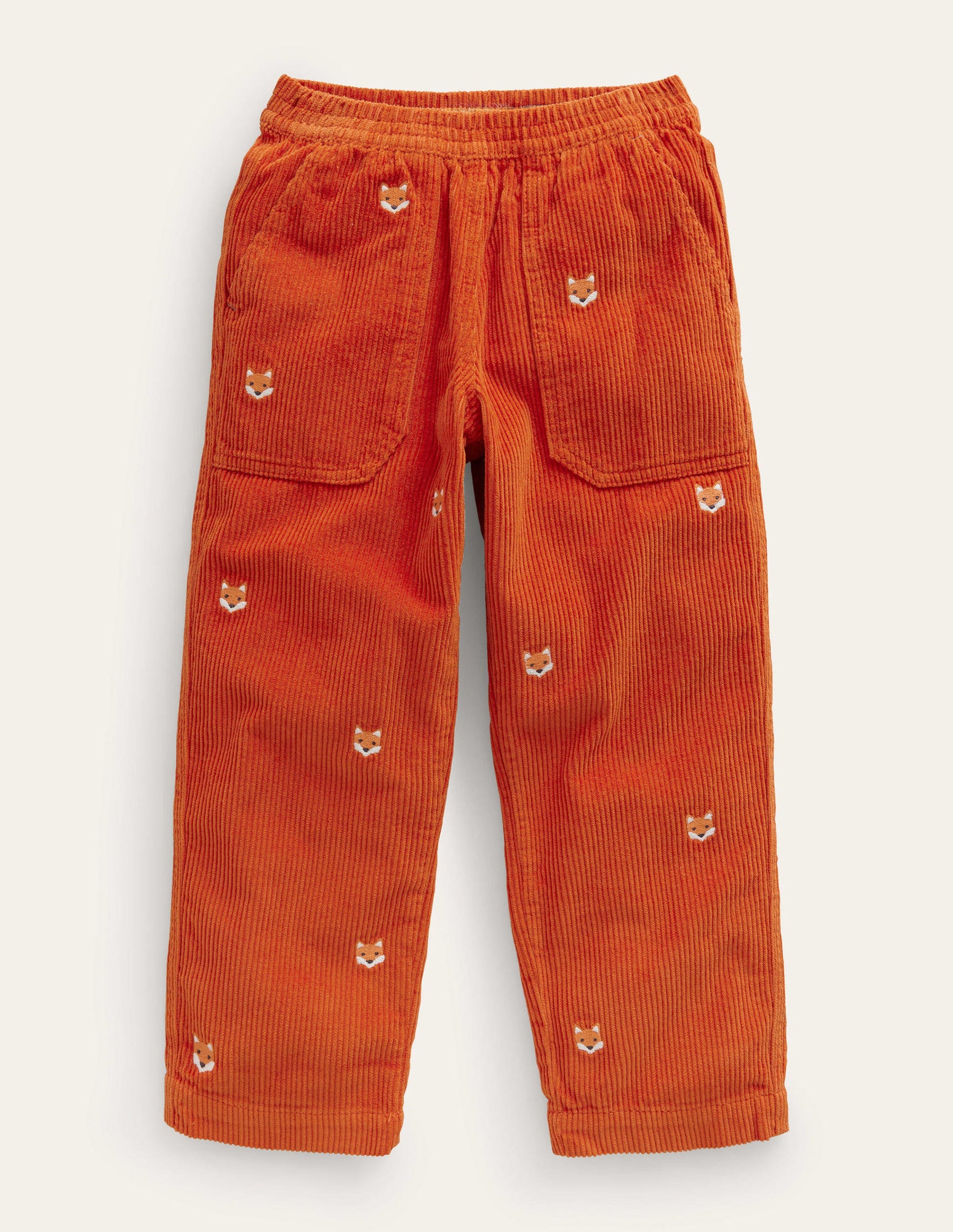 Breite Cordhose mit Stickerei zum Hineinschlüpfen-Herbst-Ahorn-Orange Fuchs-1