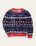 Pull à motif jacquard de Noël intégral-Bleu marine universitaire