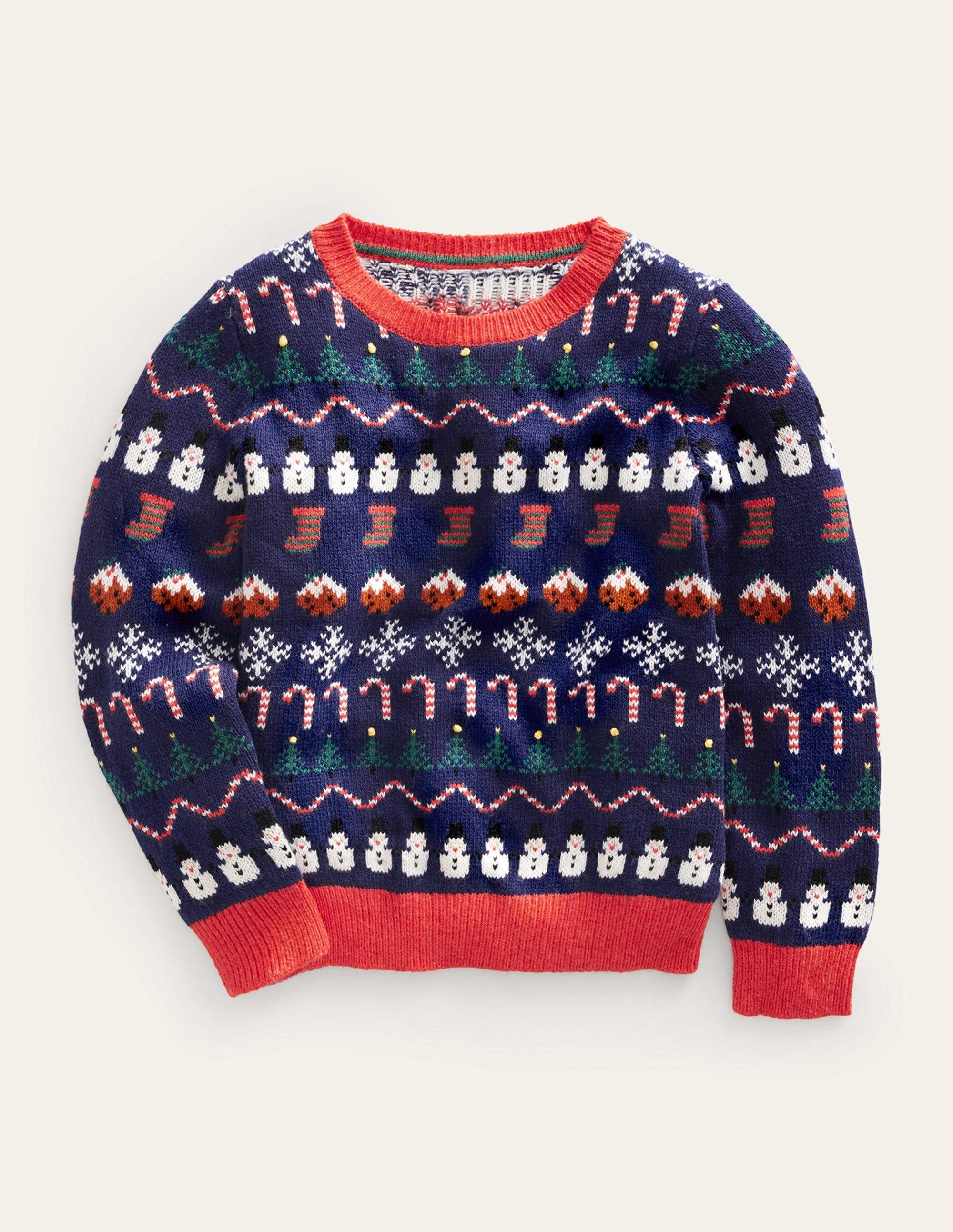 Pull à motif jacquard de Noël intégral-Bleu marine universitaire - Image 1