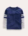 Gestreiftes T-Shirt im Lagenlook-Schuluniform-Marineblau Meliert