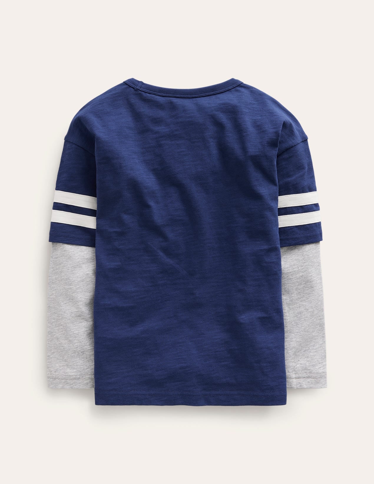 Gestreiftes T-Shirt im Lagenlook-Schuluniform-Marineblau Meliert-2