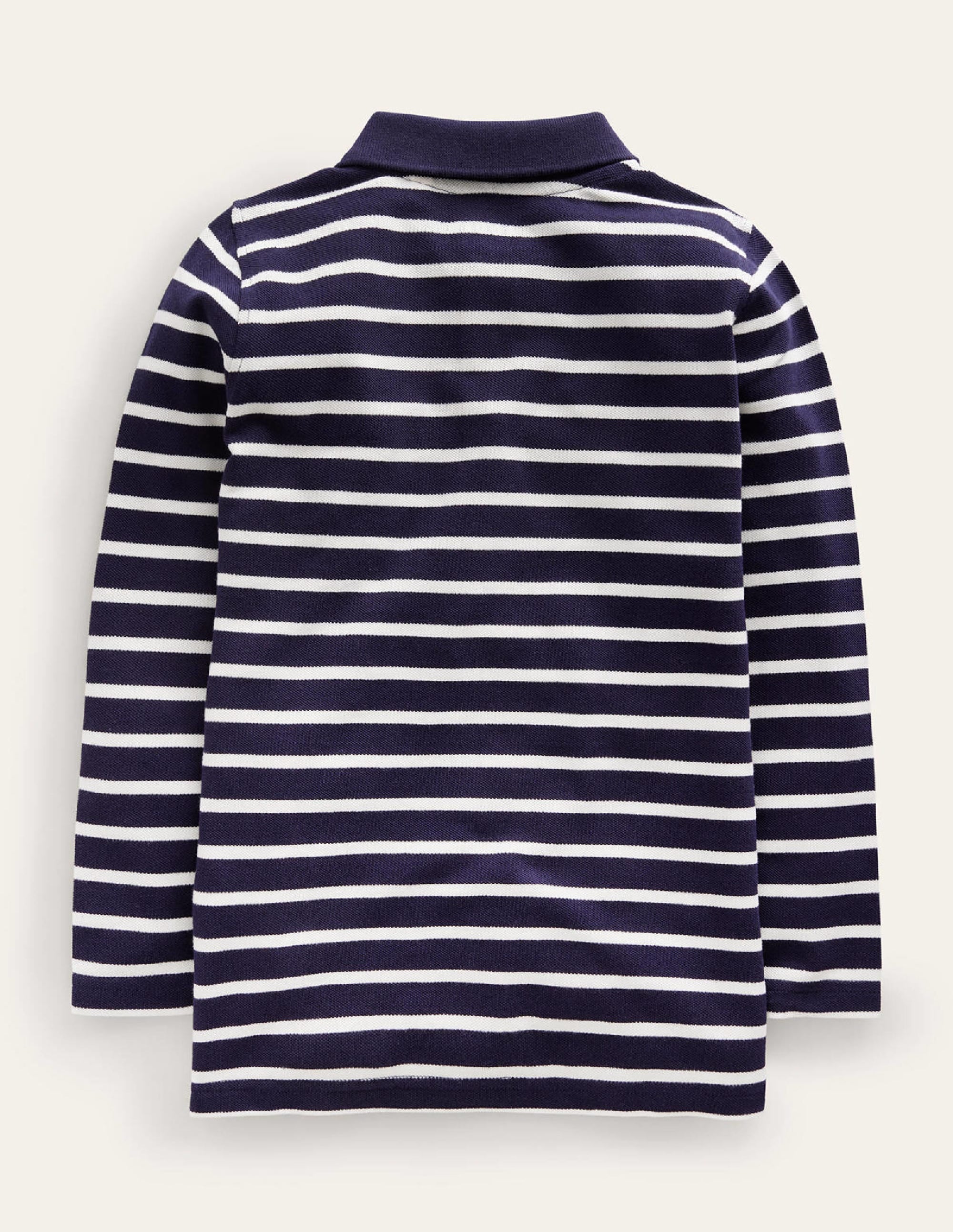 Long Sleeve Pique Polo-Navy/Ivory - Image 2