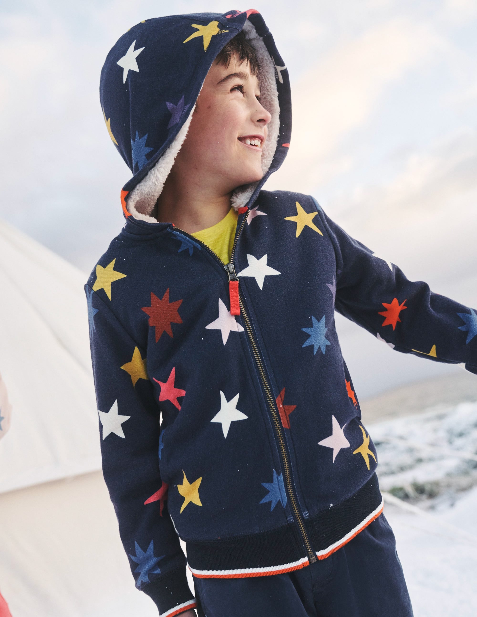 Kapuzenpulli mit Zottelfutter und Druck-Schuluniform-Marineblau Sterne - Image 4