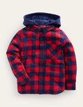 Chemise à capuche doublée de borg-Vichy rouge/bleu