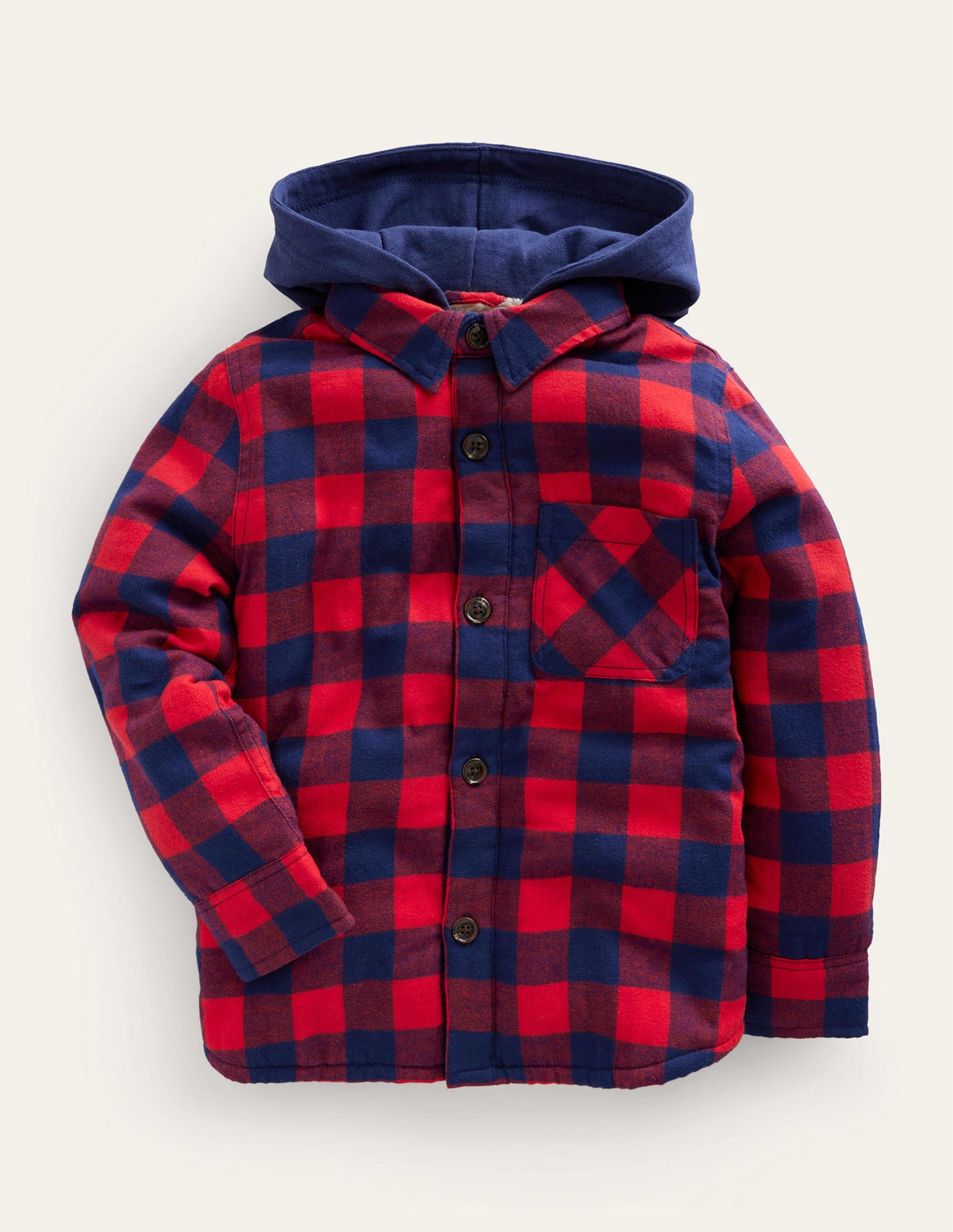 Chemise à capuche doublée de borg-Vichy rouge/bleu - Image 1