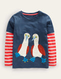 T-shirt à appliqué rigolo-Oiseaux bleu robot