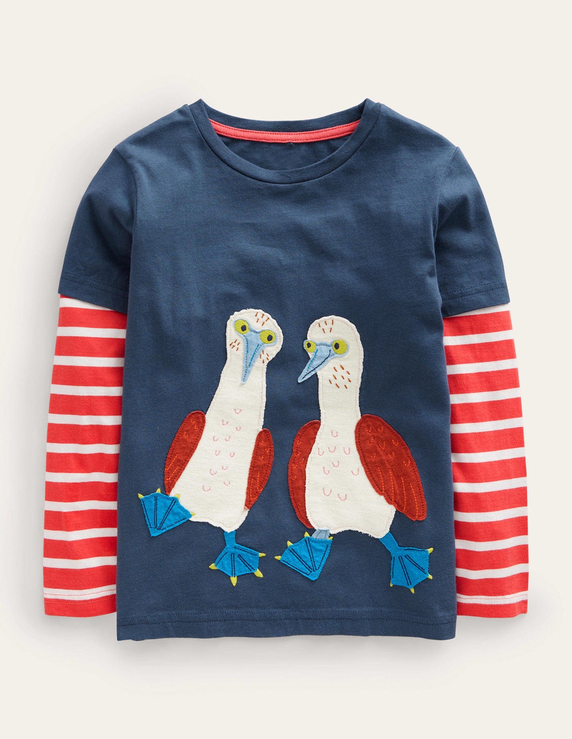 T-shirt à appliqué rigolo-Oiseaux bleu robot-1