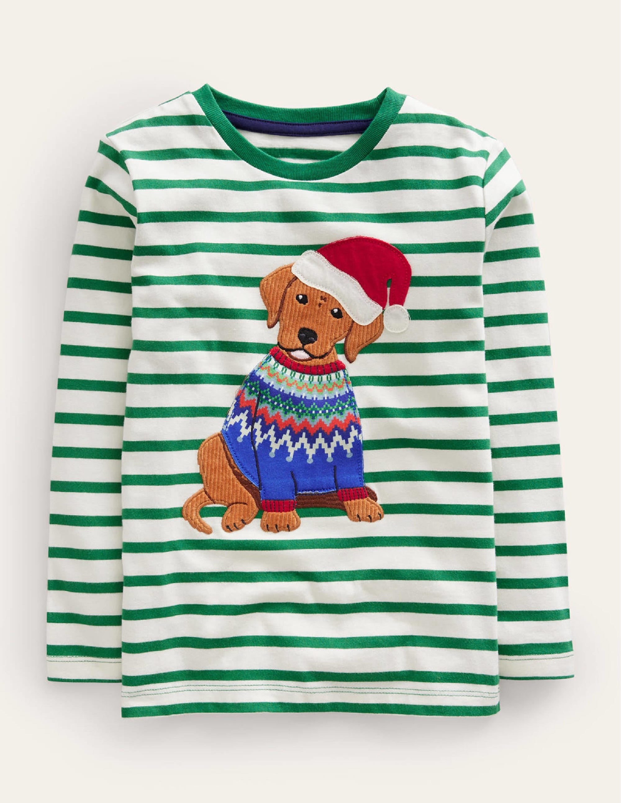 T-shirt à appliqué festif-Chien vert profond/ivoire - Image 1