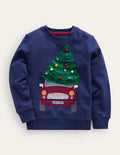 Pull à motif sapin de Noël en super surpiqûres-Sapin de Noël bleu marine universitaire