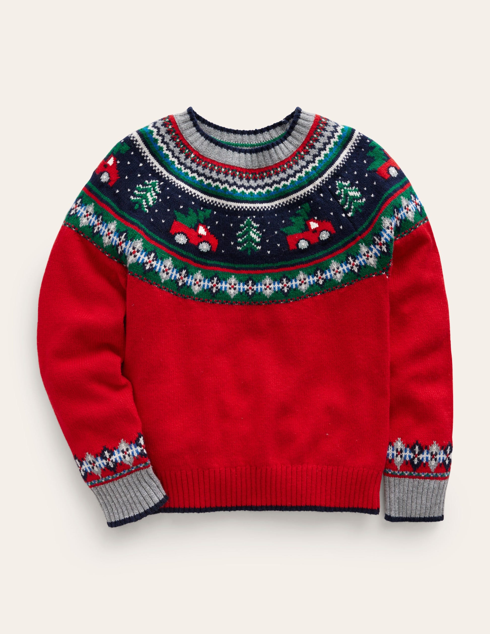 Novelty Fair-Isle-Pullover-Leuchtendes Rot Bäume-1