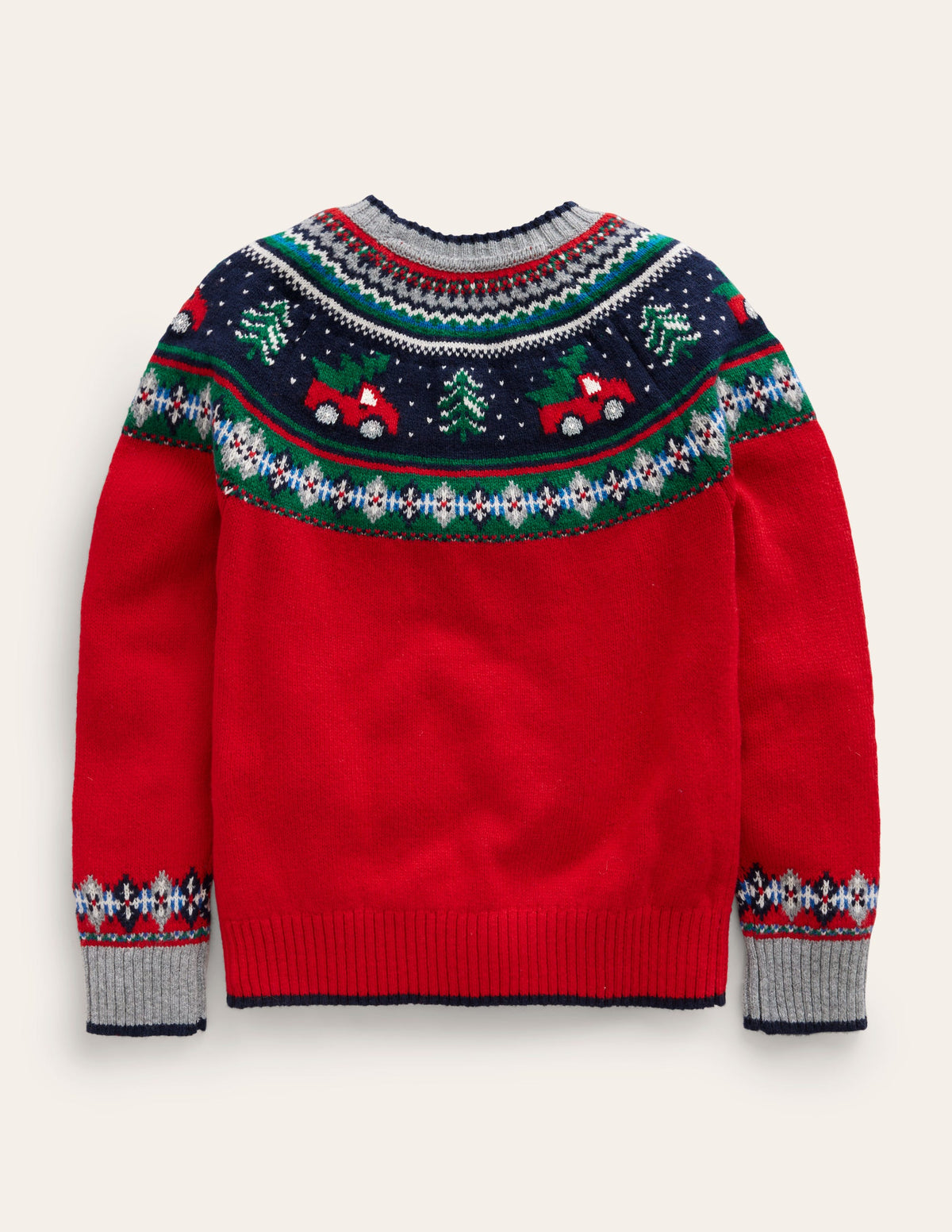Novelty Fair-Isle-Pullover-Leuchtendes Rot Bäume-2