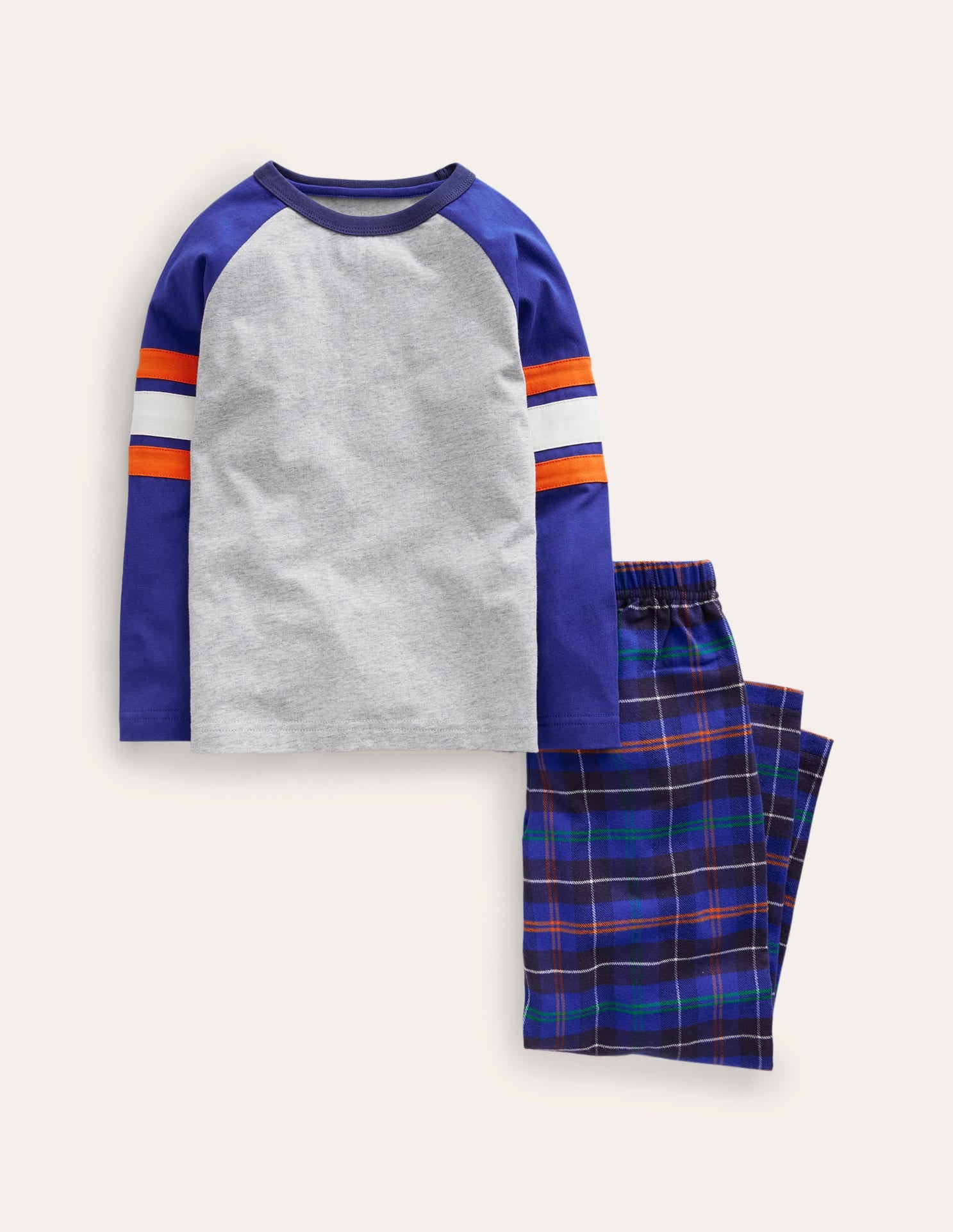 Cosy Brushed Pyjama Set-Blue/Orange Check - Image 1