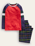 Kuscheliges, gebürstetes Pyjama-Set-Rot/Grün Karo