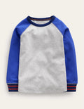 Superweiches Raglan-T-Shirt-Grau Meliert/Blau