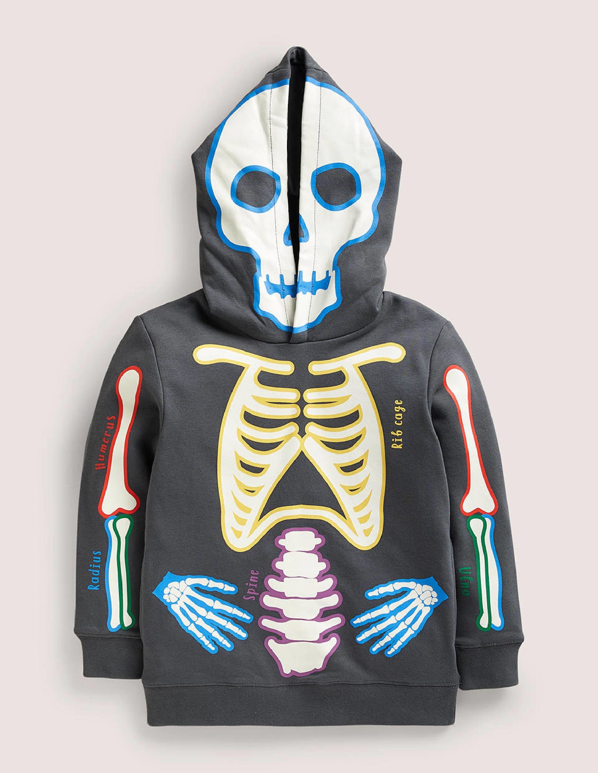 Leuchtender Halloween-Skelett-Kapuzenpulli-Rauchgrau Leuchtendes Skelett - Image 1