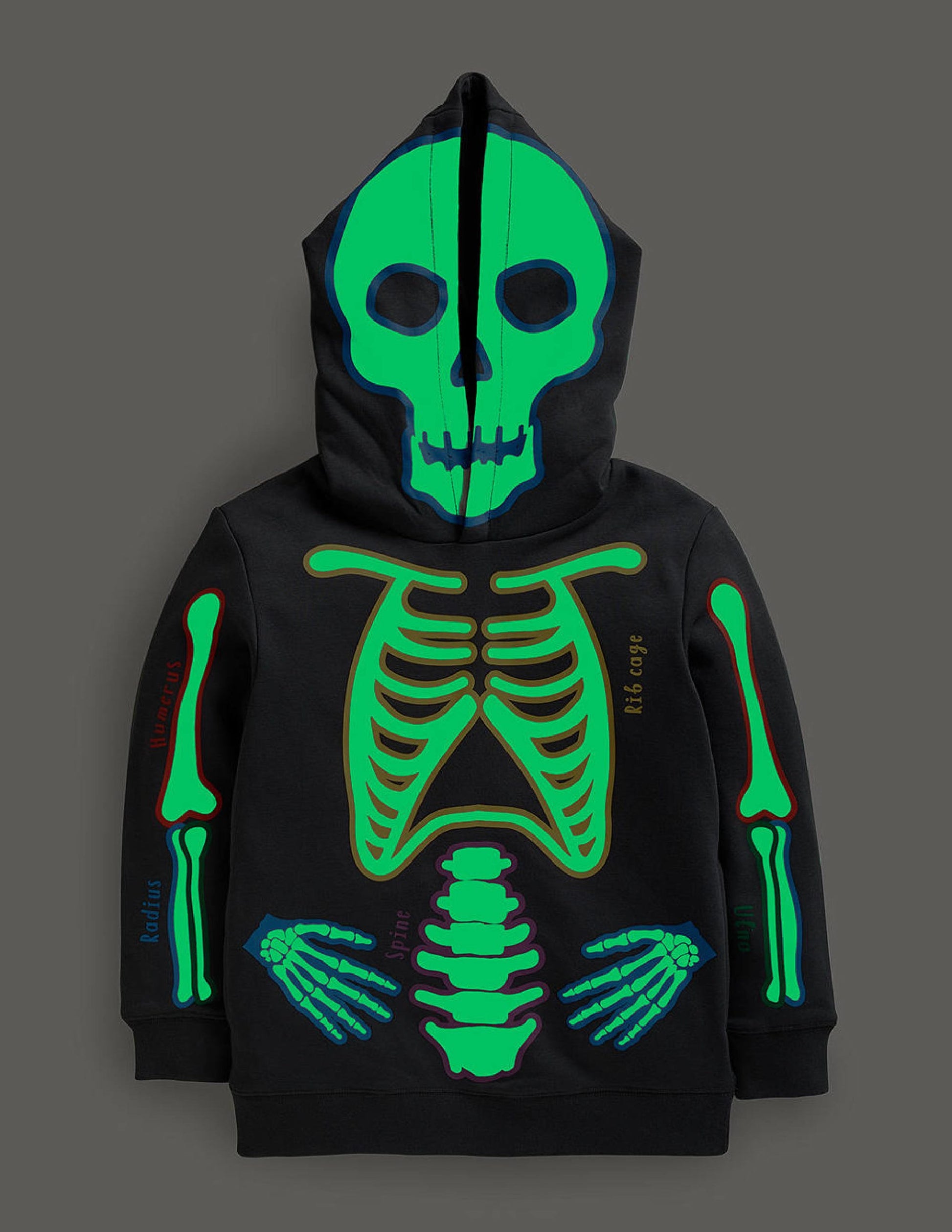 Leuchtender Halloween-Skelett-Kapuzenpulli-Rauchgrau Leuchtendes Skelett-4