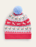 Fair Isle Knitted Beanie-Rose Pink