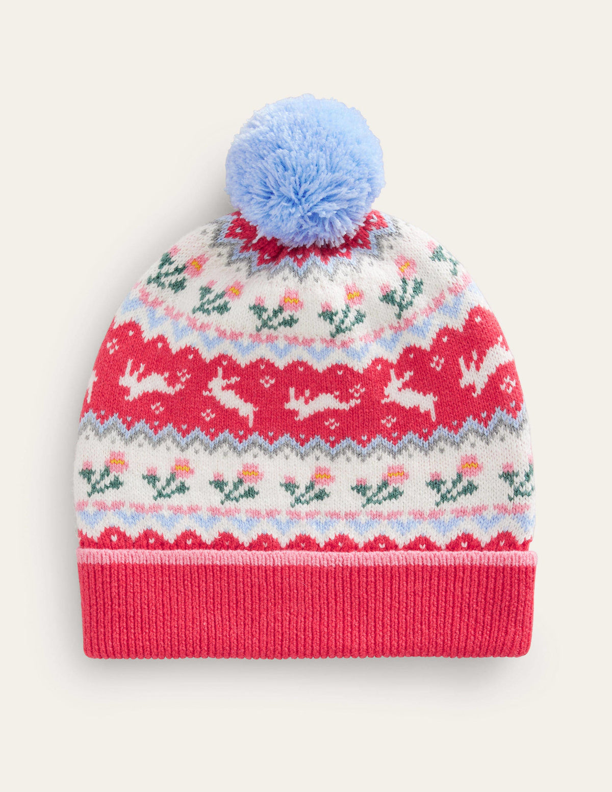 Fair Isle Knitted Beanie-Rose Pink - Image 1