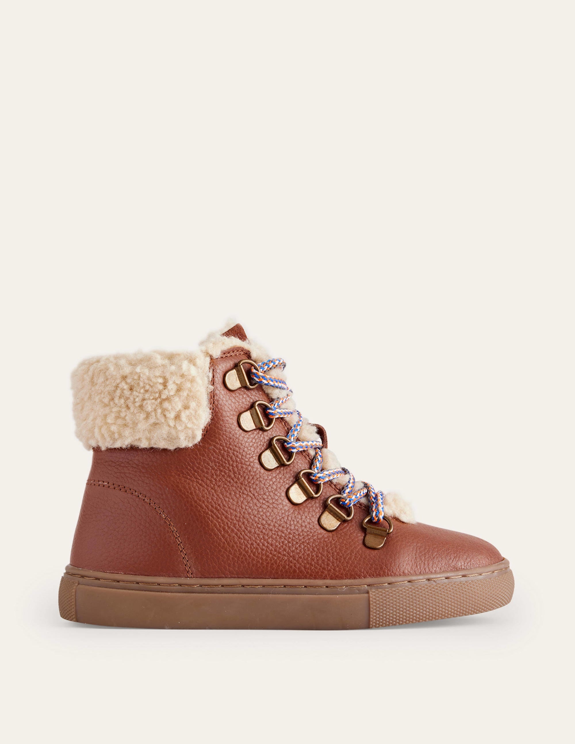 Flauschige Schnürstiefel aus Leder-Hellbraun - Image 1