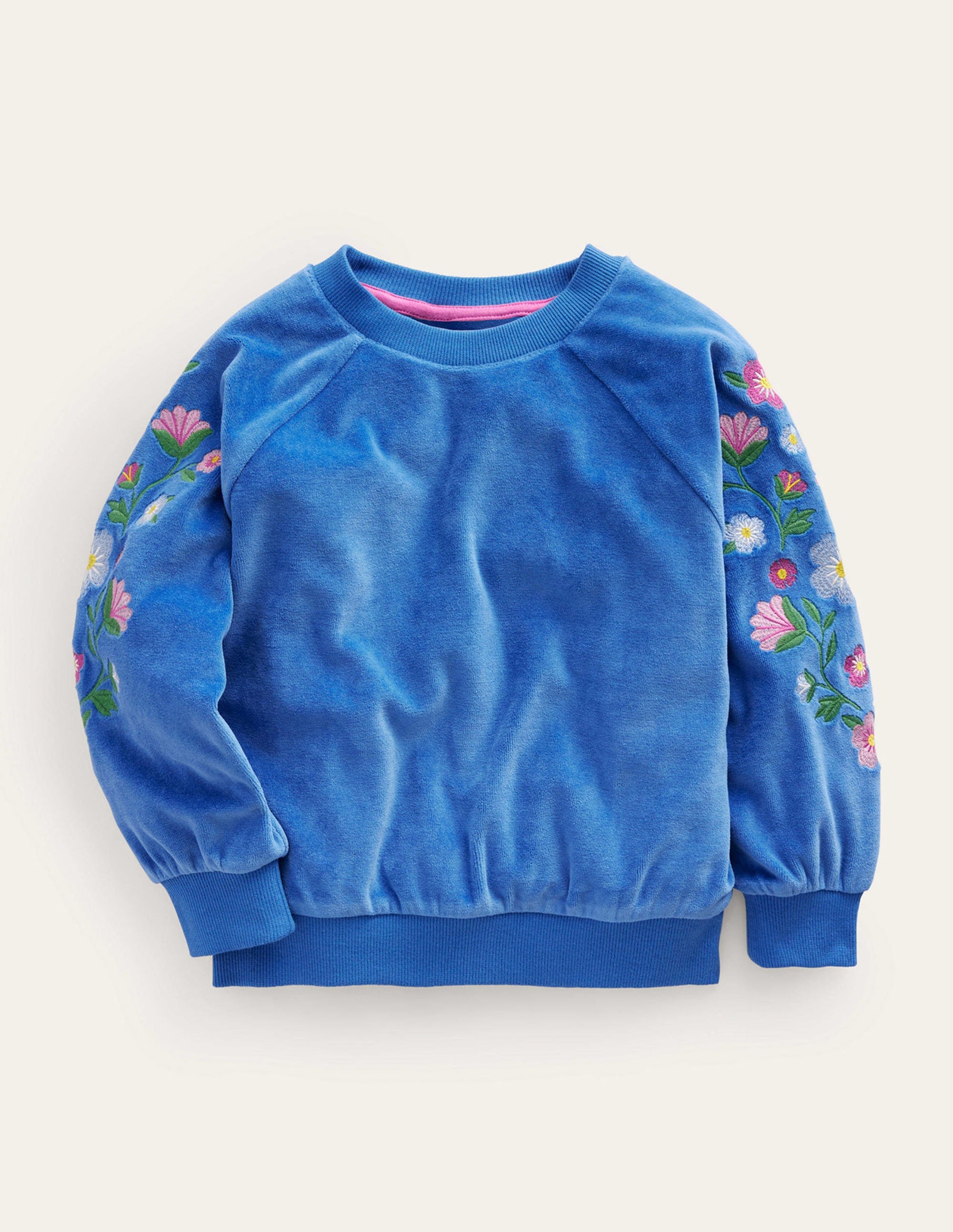 Embroidered Velour Sweat-Delft Blue Floral-1
