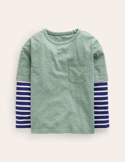 Langärmliges T-Shirt im Lagenlook-Rauchgrün-1
