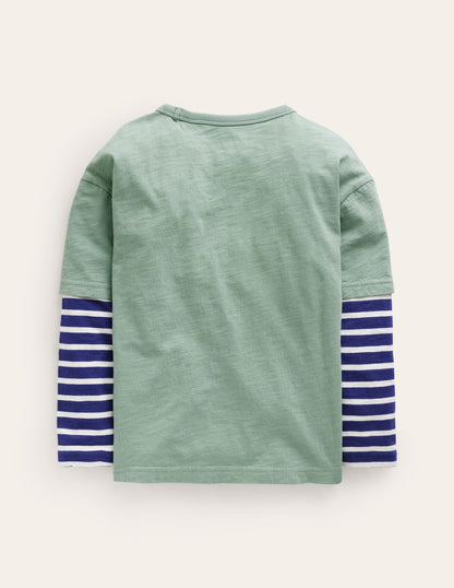 Langärmliges T-Shirt im Lagenlook-Rauchgrün-2