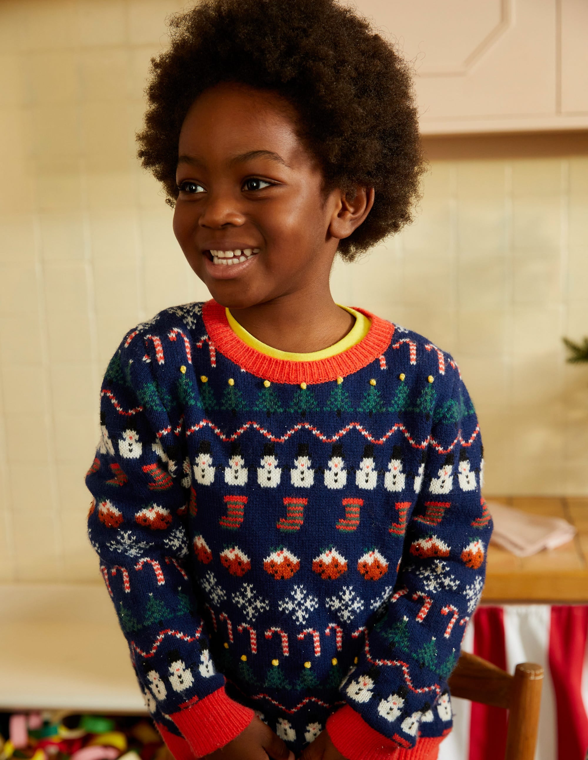Pull à motif jacquard de Noël intégral-Bleu marine universitaire - Image 4