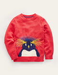 Pull fun et cosy-Pingouin rouge confiture