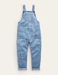Embroidered Denim Dungarees-Red Festive Car