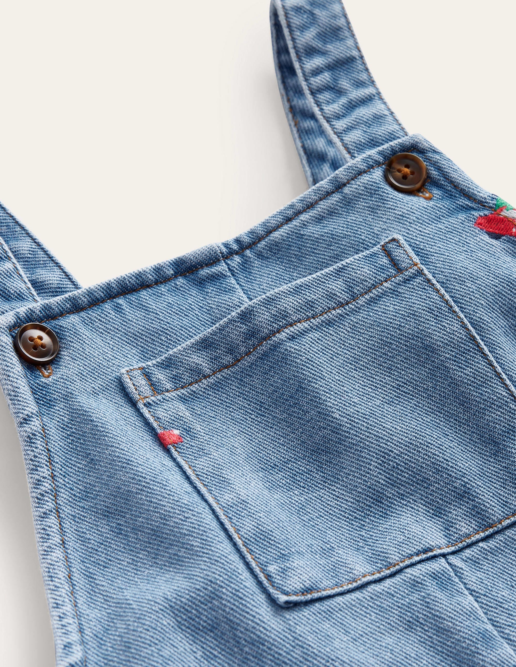 Embroidered Denim Dungarees-Red Festive Car - Image 3